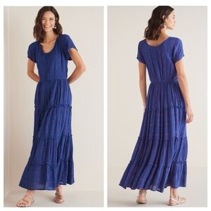 NEW Soft Surroundings Kara Shimmer Tiered Blue Midi Dress size XSP